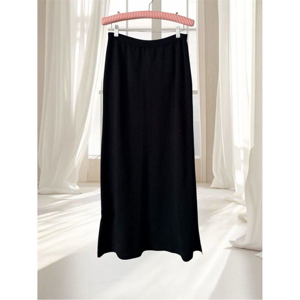 VTG Helen Hsu Black Knit Midi Skirt Size L